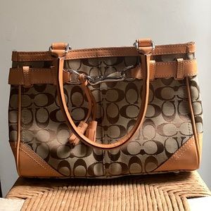 EUC Coach Handbag - Camel and chocolate colored fabric and leather